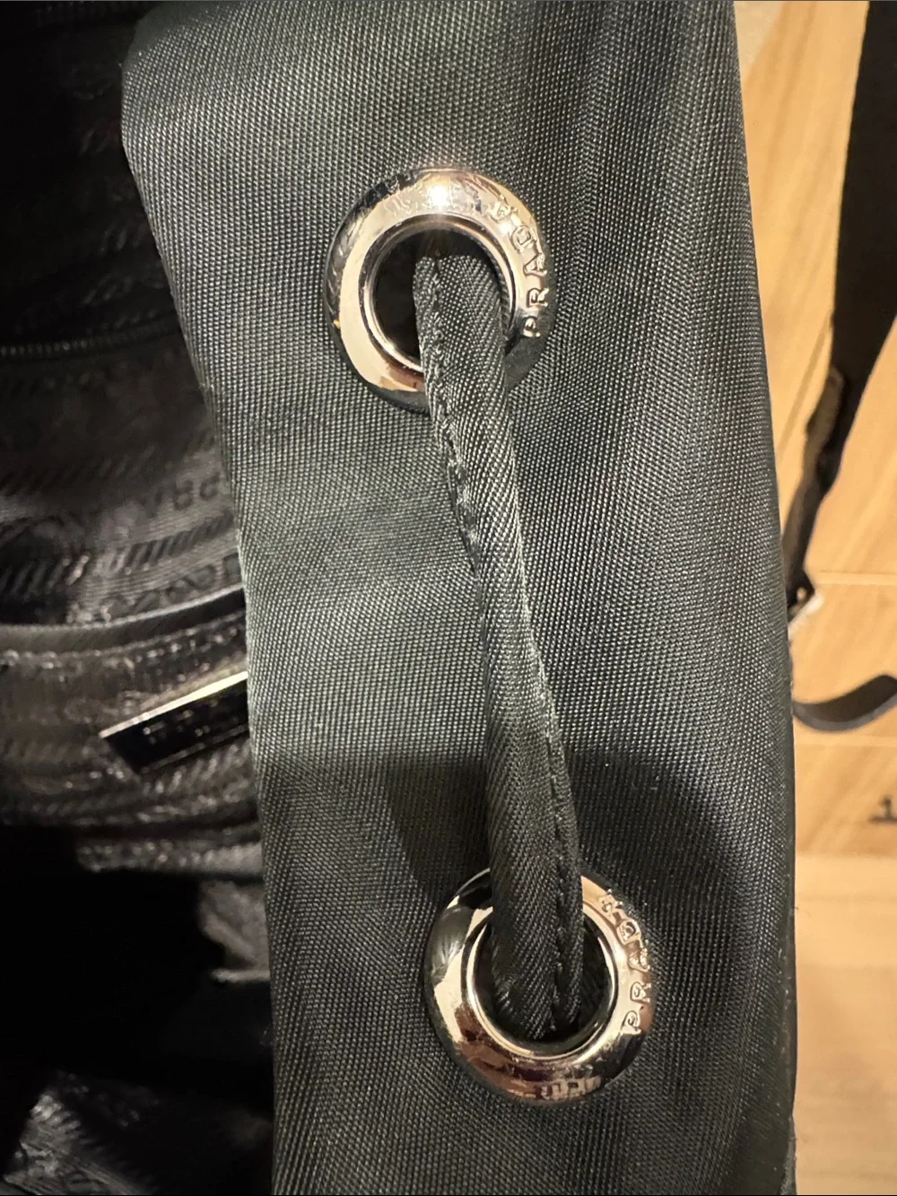 Black Nylon Backpack with Silver Logo Hardware